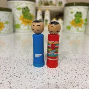 Vintage Pair of Kokeshi Colorful Erasers